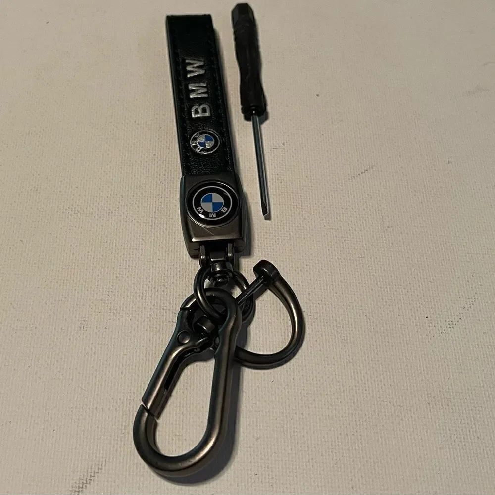 BMW Key Fob Keychain in Black Leather NWT